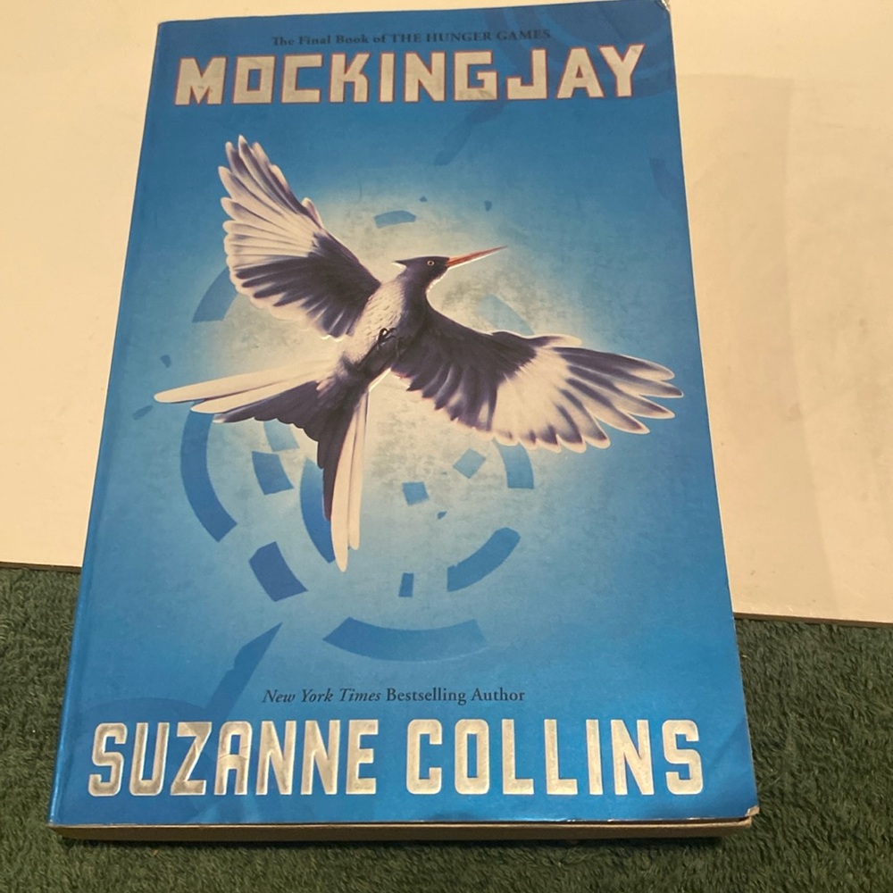 “Mocking Jay,” the third book of the Hunger Games. Paperback